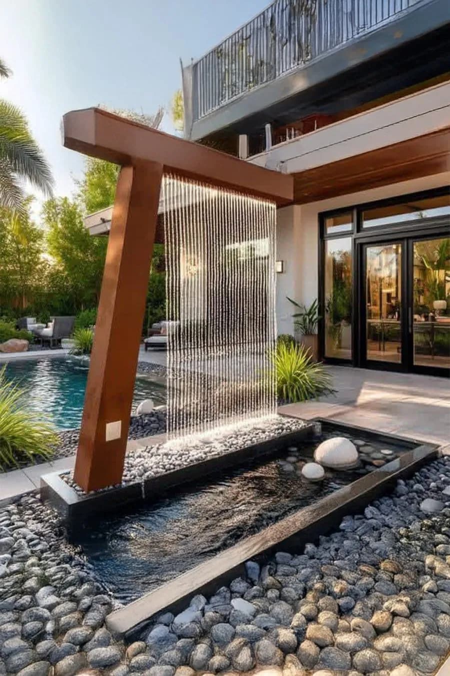 نافورة “ستارة المطر” العصرية – شلال جداري بإطار هندسي