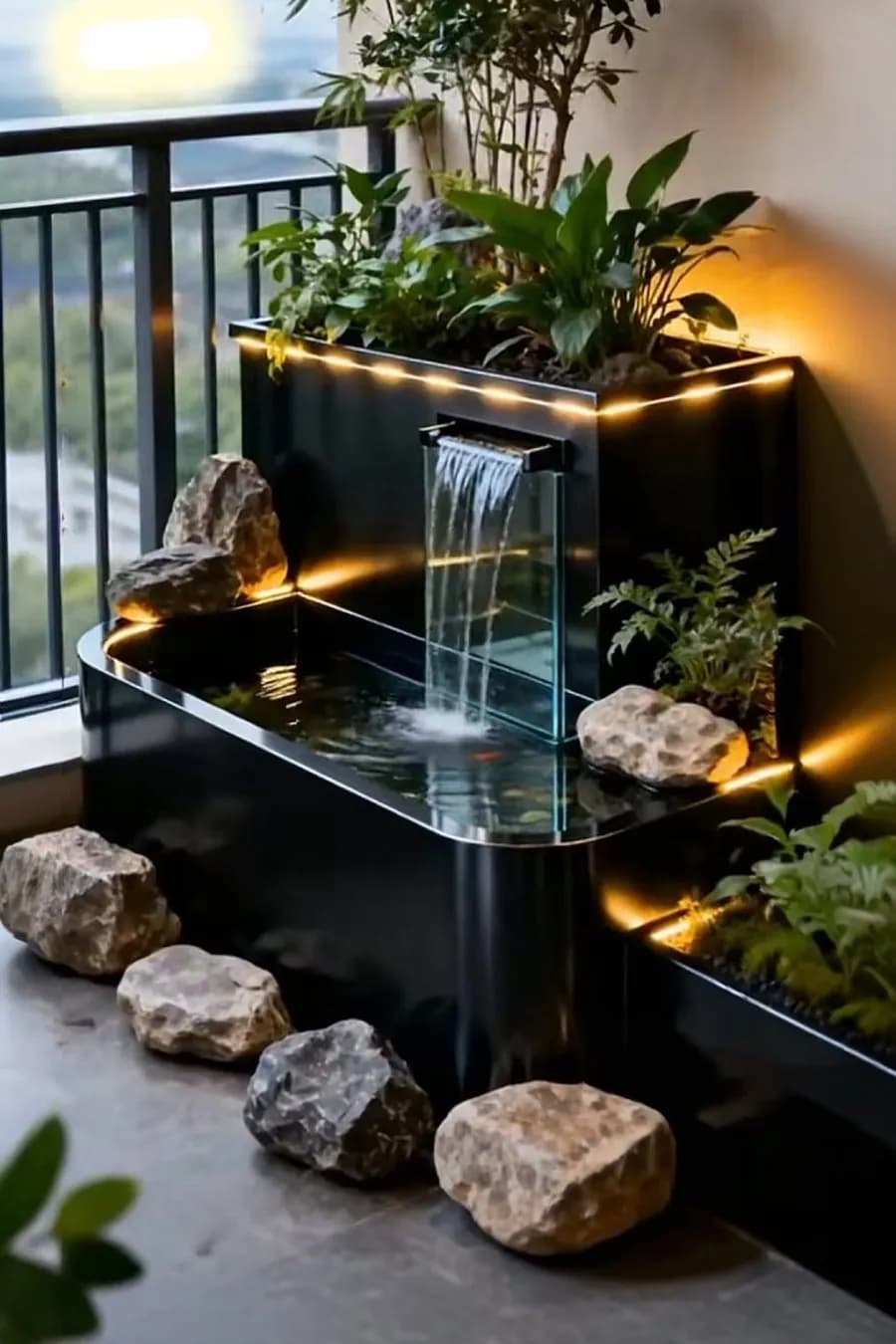 نافورة شلال مودرن مع أحواض زراعة – Urban Cascade (فيبر جلاس)