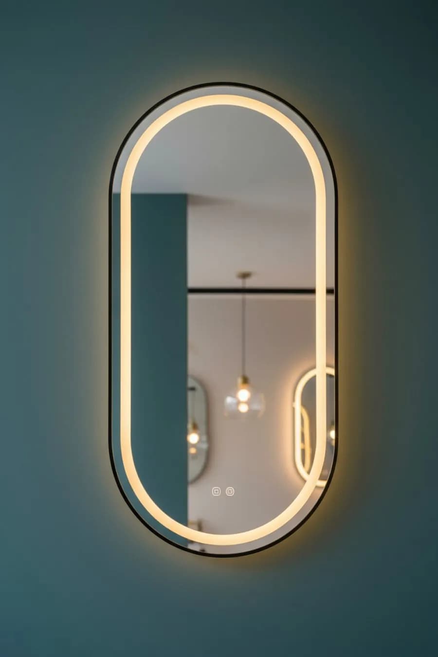 مرآة LED بيضاوية بإطار أسود – موديل M-100