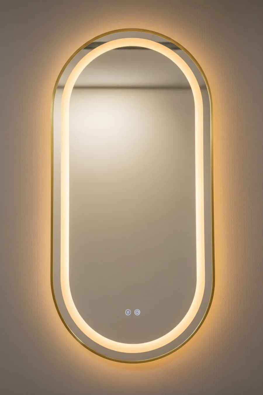 مرآة LED بيضاوية بإطار ذهبي – موديل M-103