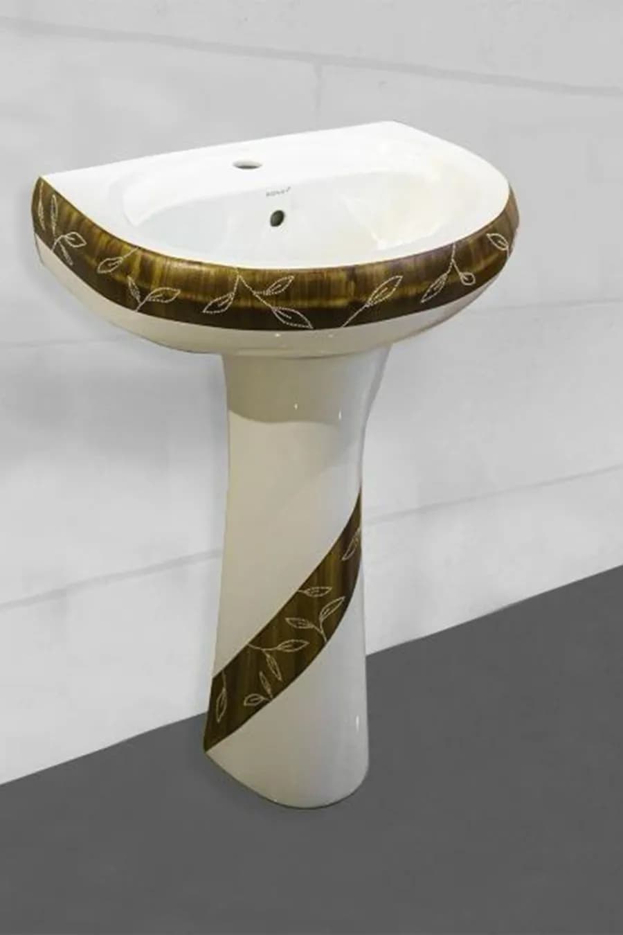 مغسل سيراميك مع عمود – نقش أوراق ذهبي
