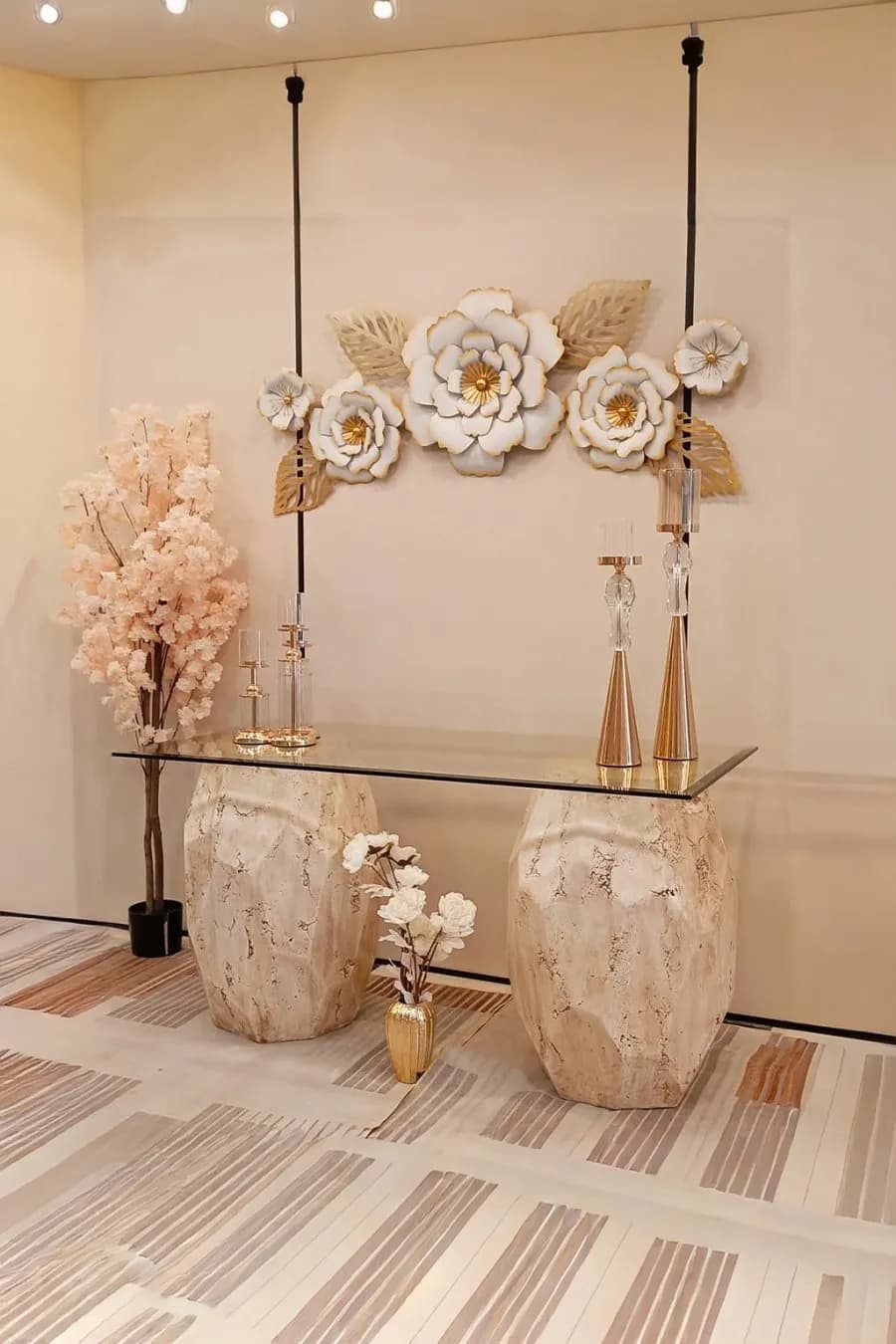 طاولة ديكور فاخرة من الرخام الطبيعي – تصميم عصري مزدوج