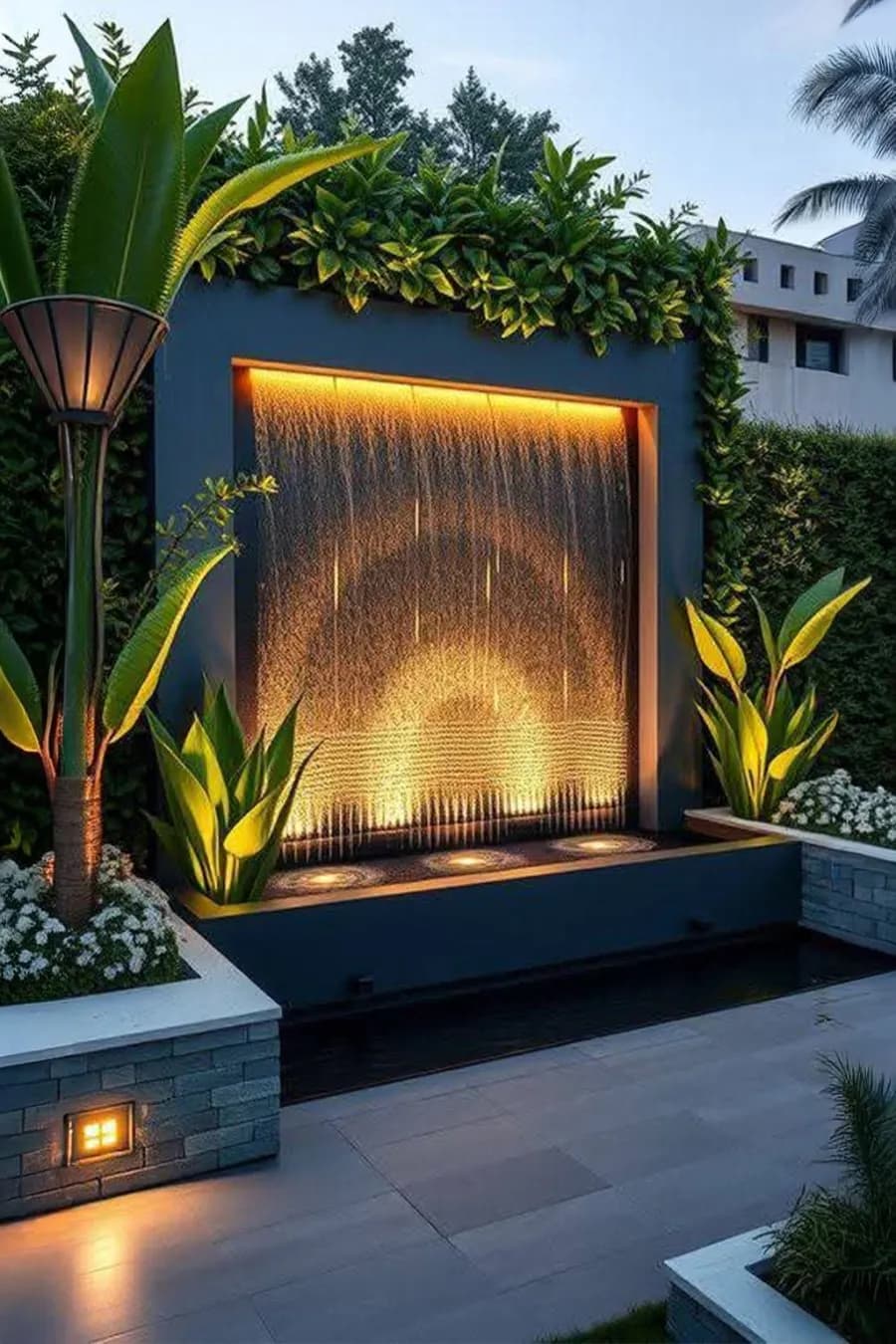 شلال جداري مودرن بإضاءة – Water Curtain (فيبر جلاس)